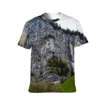 yanfind Adult Full Print T-shirts (men And Women) Adventure Breathtaking Calm Cascade Cliff Coniferous Destination Explore Flow Forest Formation From