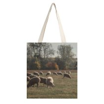 yanfind Great Martin Canvas Tote Bag Double Field Grassland Outdoors Sheep Countryside Farm Grazing Meadow Pasture Ranch Rural white-style1 38×41cm