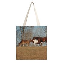 yanfind Great Martin Canvas Tote Bag Double Field Grassland Outdoors Horse Countryside Farm Rural Pasture Meadow Ranch Grazing Land white-style1 38×41cm
