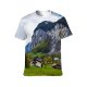 yanfind Adult Full Print T-shirts (men And Women) Admire Breathtaking Chalet Cloudy Cottage Countryside Destination Dwell Exterior Forest Grassy Highland