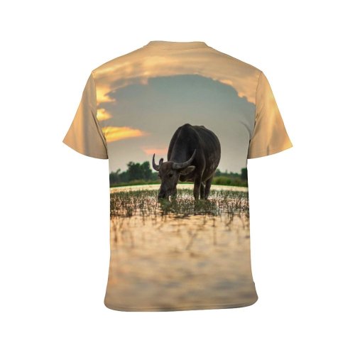 yanfind Adult Full Print T-shirts (men And Women) Agriculture Carabao Clouds Countryside Cropland Crops Dawn Dusk Farm Farmland Field Idyllic