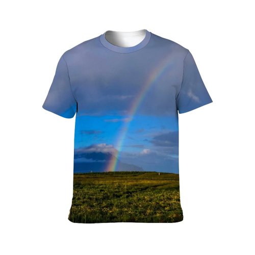 yanfind Adult Full Print T-shirts (men And Women) Agriculture Cloudiness Clouds Cloudy Dark Daylight Grass Grassland Landscape Outdoors Rainbow