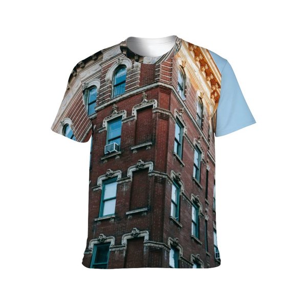 yanfind Adult Full Print T-shirts (men And Women) Accommodation Apartment Architecture Sky Brick Wall Building City Classic Cloudless Construction