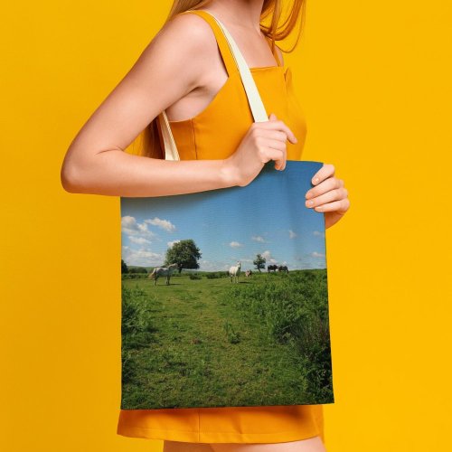 yanfind Great Martin Canvas Tote Bag Double Field Grassland Outdoors Countryside Farm Rural Horse Pasture Cattle Cow Meadow Ranch white-style1 38×41cm
