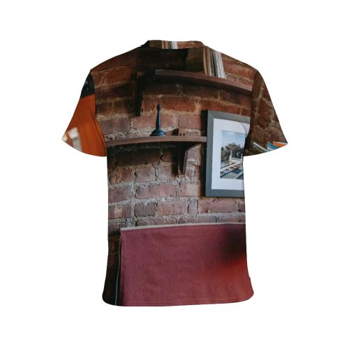 yanfind Adult Full Print T-shirts (men And Women) Aged Ancient Architecture Bookshelf Brick Wall Classic Cozy Creative Daylight Decor Decoration