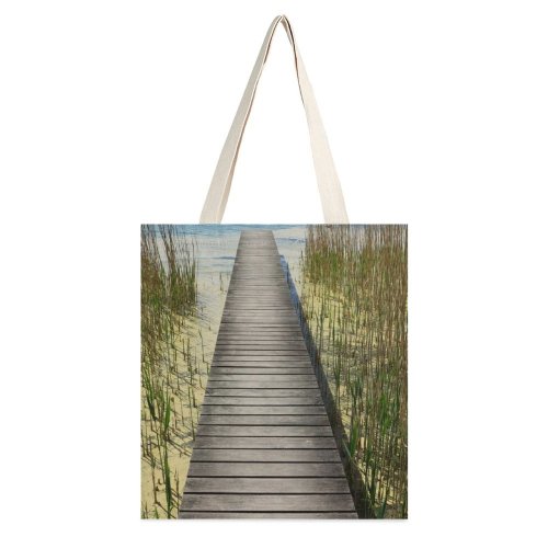 yanfind Great Martin Canvas Tote Bag Double Building Waterfront Staircase Dock Pier Port Lake Sempach Switzerland Th white-style1 38×41cm