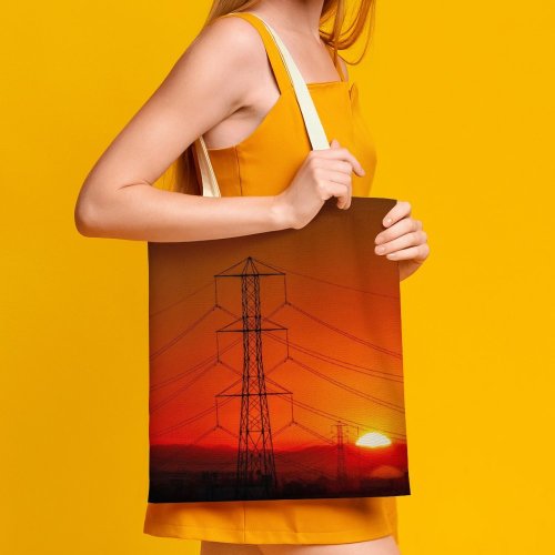 yanfind Great Martin Canvas Tote Bag Double Cable Lines Light Electric Transmission Utility Pole Gold Foggy Fog white-style1 38×41cm