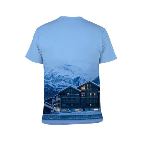 yanfind Adult Full Print T-shirts (men And Women) Alpine Breathtaking Cloudy Coniferous Cottage Countryside Dwell Evening Exterior Fog Highland