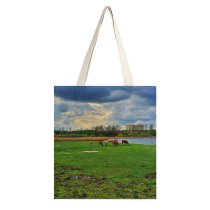 yanfind Great Martin Canvas Tote Bag Double Field Grassland Outdoors Countryside Farm Rural Cattle Cow Meadow Pasture Ranch Grazing white-style1 38×41cm