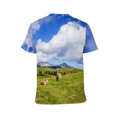 yanfind Adult Full Print T-shirts (men And Women) Agriculture Alps Beautiful Cattle Clouds Countryside Cow Field Grass Grassland Idyllic Landscape