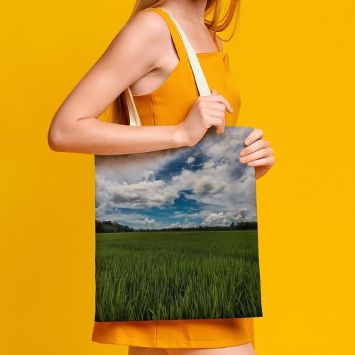 yanfind Great Martin Canvas Tote Bag Double Field Grassland Outdoors Countryside Paddy Sky Azure #Morning #Farm #Rice white-style1 38×41cm