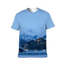yanfind Adult Full Print T-shirts (men And Women) Alpine Breathtaking Cloudy Coniferous Cottage Countryside Dwell Evening Exterior Fog Highland