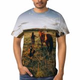 yanfind Adult Full Print T-shirts (men And Women) Adolescent Anonymous Cattle Cow Dog Equine Evening Faceless Farm Farmland Fauna Field