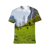 yanfind Adult Full Print T-shirts (men And Women) Atmosphere Bovidae Bovine Cascade Cattle Chordate Cloudy Space Countryside Cow Eat