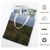 yanfind Great Martin Canvas Tote Bag Double Field Grassland Outdoors Countryside Grass Plant Land Grey Rural Paddy Vegetation Sky white-style1 38×41cm