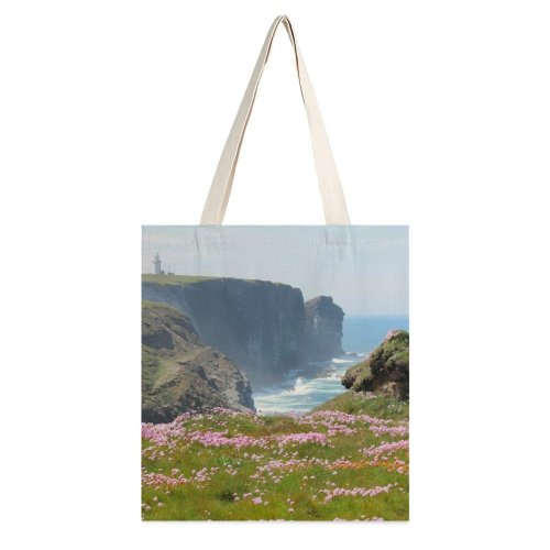yanfind Great Martin Canvas Tote Bag Double Cliff Outdoors Field Grassland Promontory Scenery Ireland Ocean Sea Land Countryside Grey white-style1 38×41cm