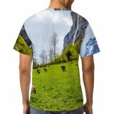 yanfind Adult Full Print T-shirts (men And Women) Atmosphere Bovidae Bovine Cascade Cattle Chordate Cloudy Space Countryside Cow Eat