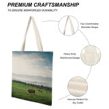yanfind Great Martin Canvas Tote Bag Double Cattle Cow Field Grassland Outdoors Countryside Farm Rural Grazing Meadow Pasture Ranch white-style1 38×41cm