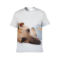 yanfind Adult Full Print T-shirts (men And Women) Adorable Portrait Bed Canidae Cute Dog Gaze Human's Friend Lazy