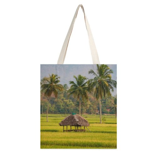 yanfind Great Martin Canvas Tote Bag Double Field Grassland Outdoors Birds Countryside Paddy Kerala India Building Rural Hut Stock white-style1 38×41cm