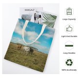 yanfind Great Martin Canvas Tote Bag Double Field Outdoors Grassland Countryside Farm Rural Pasture Grazing Ranch Meadow Horse Uruguay white-style1 38×41cm