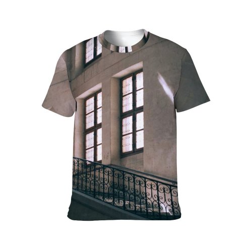 yanfind Adult Full Print T-shirts (men And Women) Aged Architecture Balustrade Banister Building Classic Decor Decoration Decorative Empty From Below