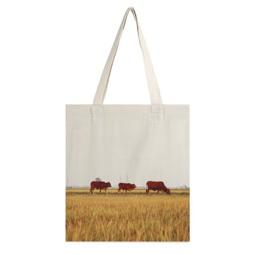 yanfind Great Martin Canvas Tote Bag Double Cattle Cow Field Grassland Outdoors Countryside Farm Rural Meadow Nam Nh Dinh white-style1 38×41cm