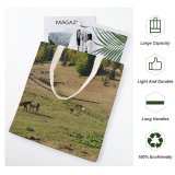 yanfind Great Martin Canvas Tote Bag Double Field Grassland Outdoors Horse Countryside Farm Meadow Pasture Ranch Rural Grazing Bog white-style1 38×41cm