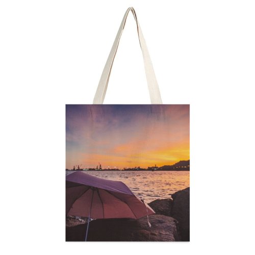 yanfind Great Martin Canvas Tote Bag Double Camping Leisure Activities Sunset Ocean Umbrella Tuen Mun Hong Kong Dusk Beach white-style1 38×41cm