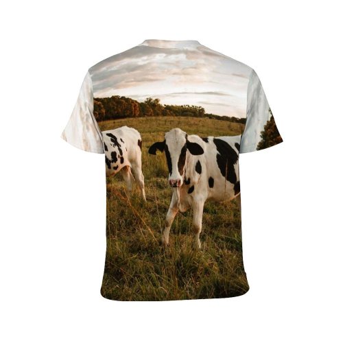 yanfind Adult Full Print T-shirts (men And Women) Agriculture Calm Cattle Countryside Cow Creature Curious Dawn Domesticated Evening Farm Farmland