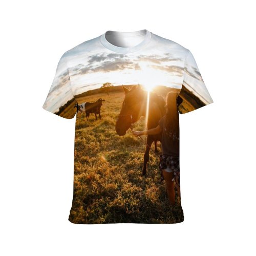 yanfind Adult Full Print T-shirts (men And Women) Adolescent Agriculture Anonymous Backlit Cattle Cow Dawn Dog Equine Evening Faceless Farm