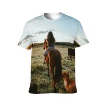 yanfind Adult Full Print T-shirts (men And Women) Adolescent Anonymous Cattle Cloud Country Countryside Cow Dog Equine Evening Faceless