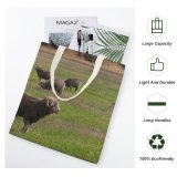 yanfind Great Martin Canvas Tote Bag Double Field Grassland Outdoors Countryside Farm Rural Meadow Pasture Grazing Ranch Grey white-style1 38×41cm