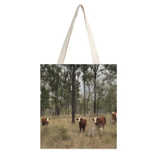 yanfind Great Martin Canvas Tote Bag Double Cattle Cow Field Outdoors Grassland Countryside Farm Rural Bull Pasture Meadow Ranch white-style1 38×41cm