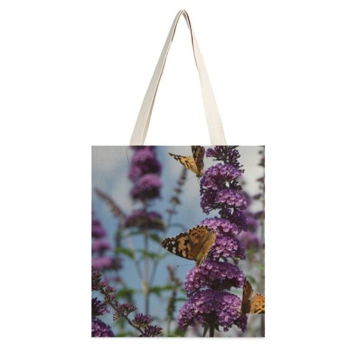 yanfind Great Martin Canvas Tote Bag Double Butterfly Insect Invertebrate Monarch Odense Danmark Plant Purple Flower Grey white-style1 38×41cm