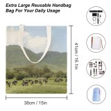 yanfind Great Martin Canvas Tote Bag Double Field Cattle Cow Outdoors Grassland Countryside Rural Farm Tanzania Pasture Meadow Ranch white-style1 38×41cm