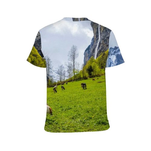 yanfind Adult Full Print T-shirts (men And Women) Atmosphere Bovidae Bovine Cascade Cattle Chordate Cloudy Space Countryside Cow Eat