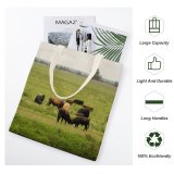 yanfind Great Martin Canvas Tote Bag Double Field Grassland Outdoors Cattle Cow Countryside Farm Grazing Meadow Pasture Ranch Rural white-style1 38×41cm