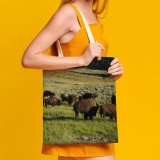 yanfind Great Martin Canvas Tote Bag Double Cattle Cow Field Grassland Outdoors Countryside Farm Meadow Rural Lamar Valley Wyoming white-style1 38×41cm