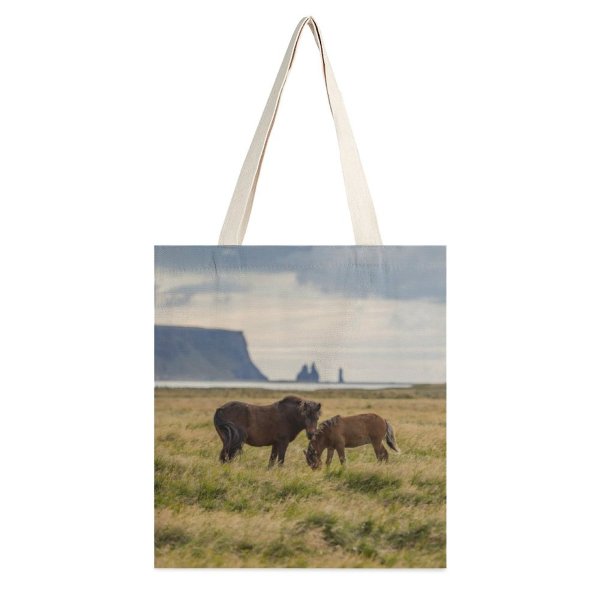 yanfind Great Martin Canvas Tote Bag Double Field Grassland Outdoors Horse Countryside Farm Rural Pasture Meadow Ranch Grazing Savanna white-style1 38×41cm
