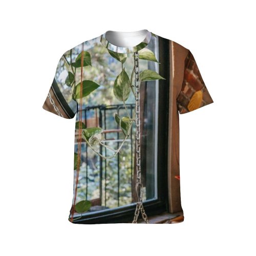 yanfind Adult Full Print T-shirts (men And Women) Aged Botany Brick Wall Chain Climbing Creeping Daylight Decoration Empty Fence Grow