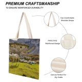 yanfind Great Martin Canvas Tote Bag Double Field Grassland Outdoors Sheep Countryside Farm Rural Meadow Grazing Pasture Ranch Cirque white-style1 38×41cm