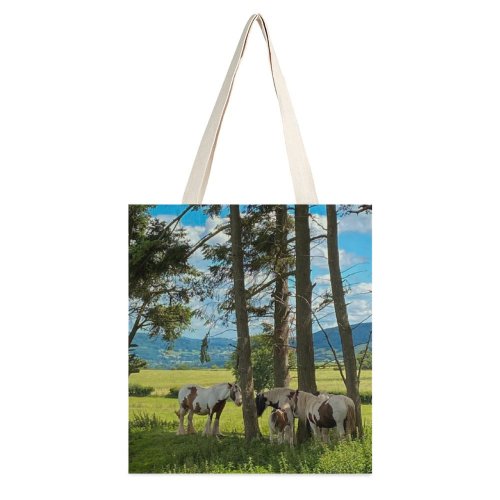yanfind Great Martin Canvas Tote Bag Double Field Grassland Outdoors Cattle Cow Countryside Farm Rural Grazing Meadow Pasture Ranch white-style1 38×41cm