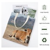 yanfind Great Martin Canvas Tote Bag Double Field Meadow Pasture Cattle Cow Ranch Countryside Farm Grassland Outdoors Rural Laos white-style1 38×41cm