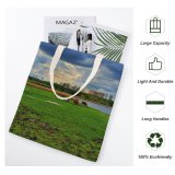 yanfind Great Martin Canvas Tote Bag Double Field Grassland Outdoors Countryside Farm Rural Cattle Cow Meadow Pasture Ranch Grazing white-style1 38×41cm