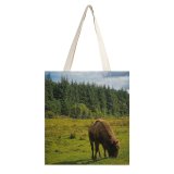 yanfind Great Martin Canvas Tote Bag Double Field Grassland Outdoors Cattle Cow Abies Fir Plant Tree Countryside Farm Meadow white-style1 38×41cm