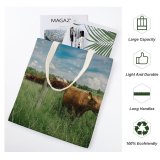 yanfind Great Martin Canvas Tote Bag Double Cattle Cow Field Grassland Outdoors Pasture Countryside Farm Rural Meadow Ranch Grazing white-style1 38×41cm