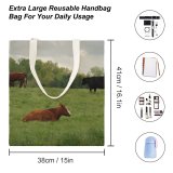 yanfind Great Martin Canvas Tote Bag Double Cattle Cow Field Grassland Outdoors Countryside Farm Meadow Rural Pasture Ranch Grazing white-style1 38×41cm