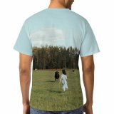 yanfind Adult Full Print T-shirts (men And Women) Agriculture Cattle Cow Dairy Farm Farmland Field From Behind Landscape Lawn Meadow