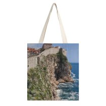 yanfind Great Martin Canvas Tote Bag Double Cliff Outdoors Promontory Dubrovnik Croatia Ocean Sea Architecture Building Grey white-style1 38×41cm